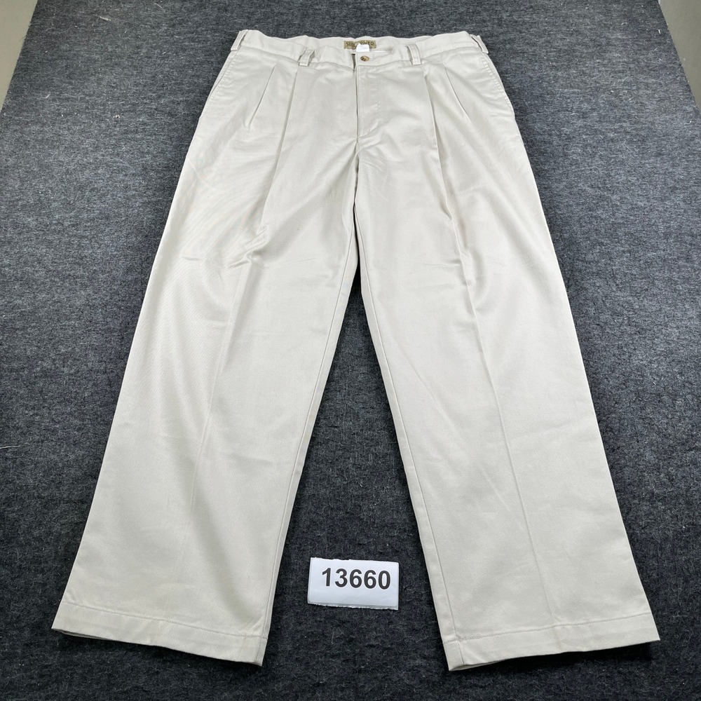 Sun River Khakis Pants Mens 38x30 Beige Cotton Stretch Pleated Outdoor Wide Leg